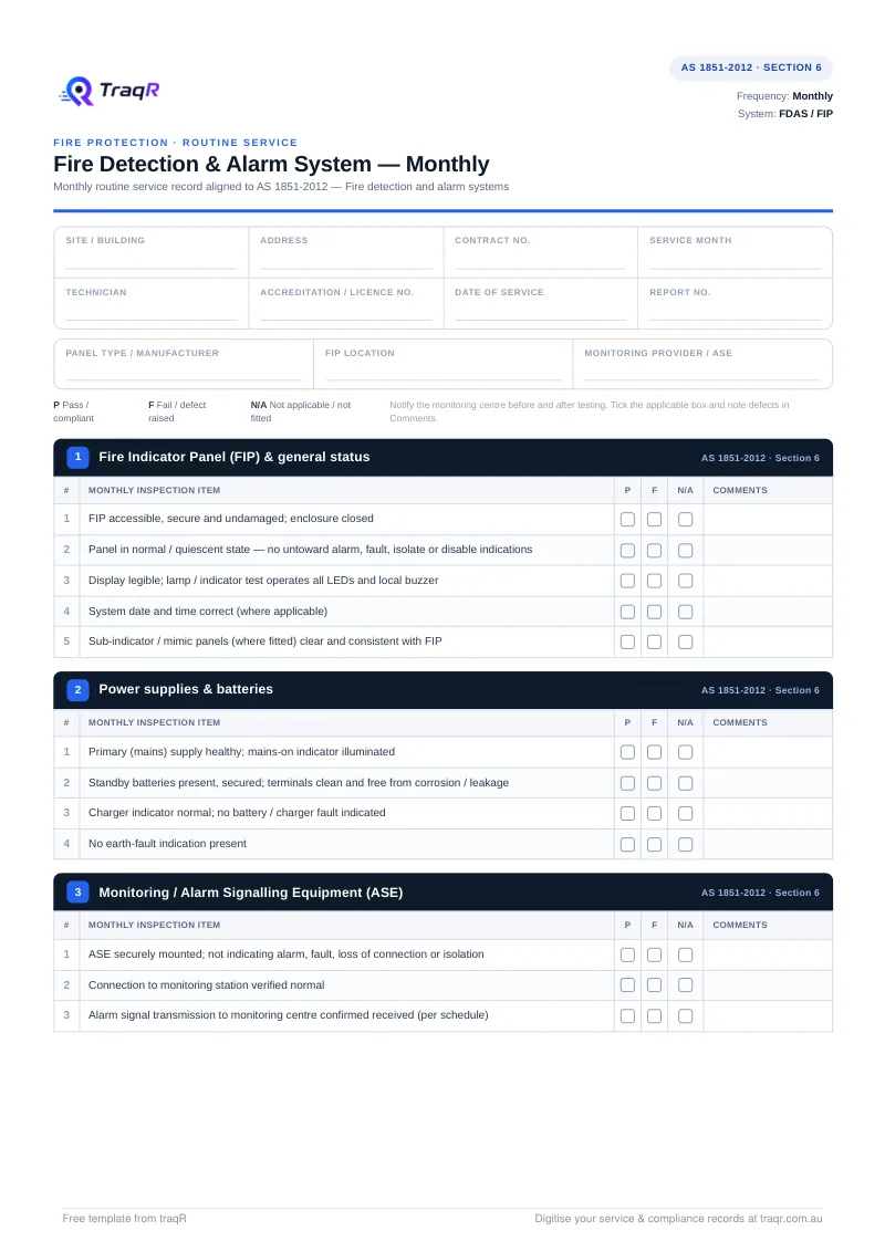 Preview of the Fire Detection & Alarm System — Monthly Inspection Checklist