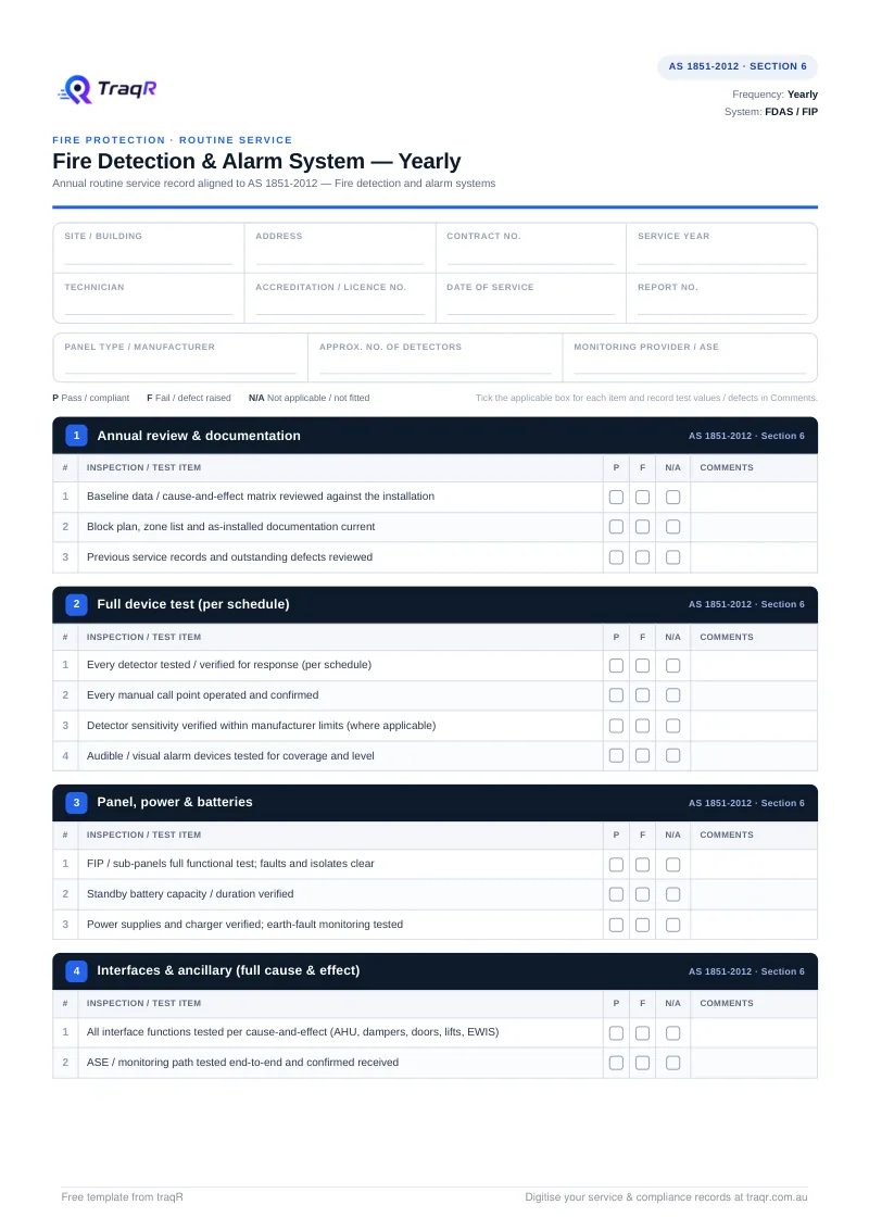 Preview of the Fire Detection & Alarm System — Yearly Inspection Checklist