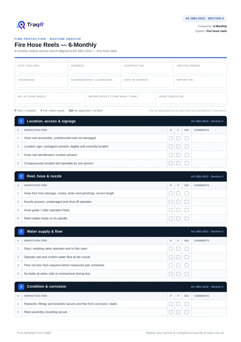 Fire Hose Reels — 6-Monthly Inspection Checklist preview