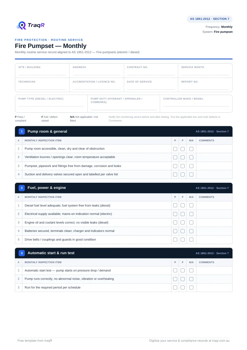 Fire Pumpset — Monthly Inspection Checklist preview