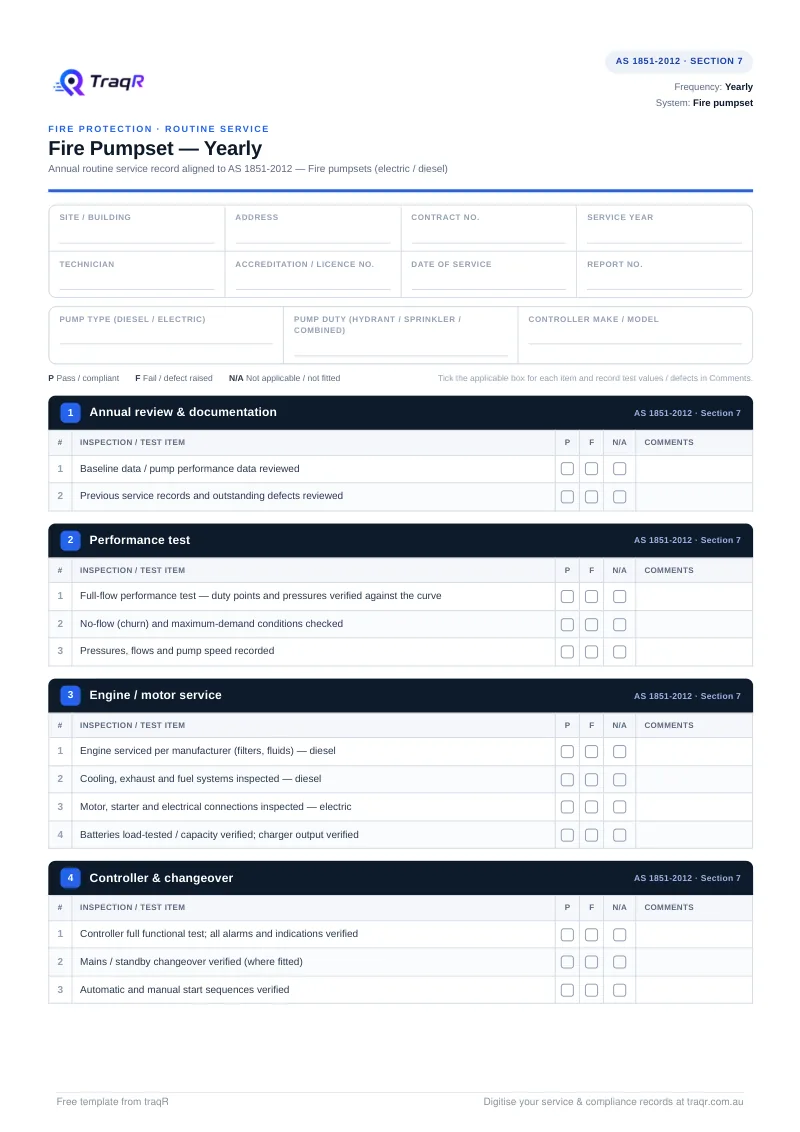 Fire Pumpset — Yearly Inspection Checklist preview