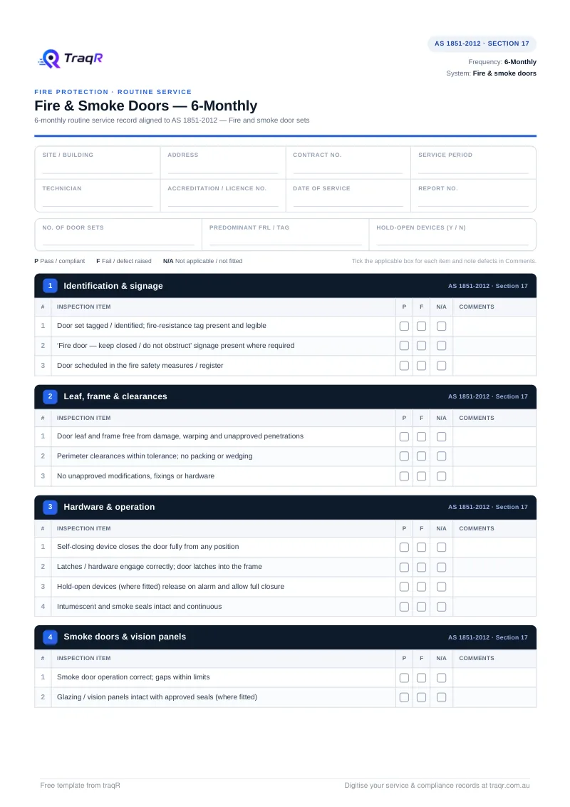 Fire & Smoke Doors — 6-Monthly Inspection Checklist preview