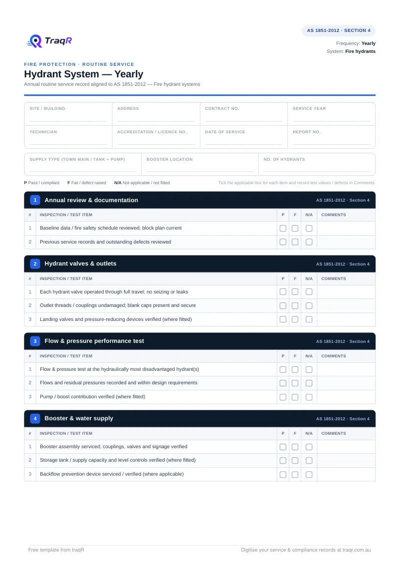 Hydrant System — Yearly Inspection Checklist preview
