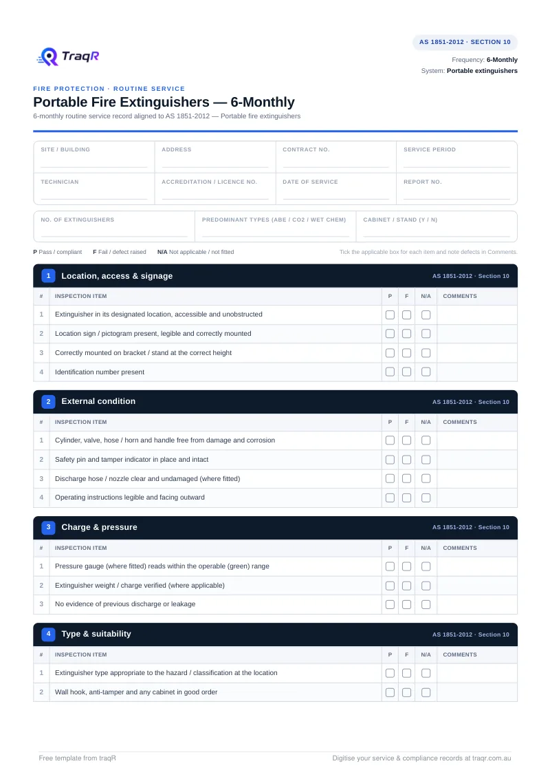 Portable Fire Extinguishers — 6-Monthly Inspection Checklist preview