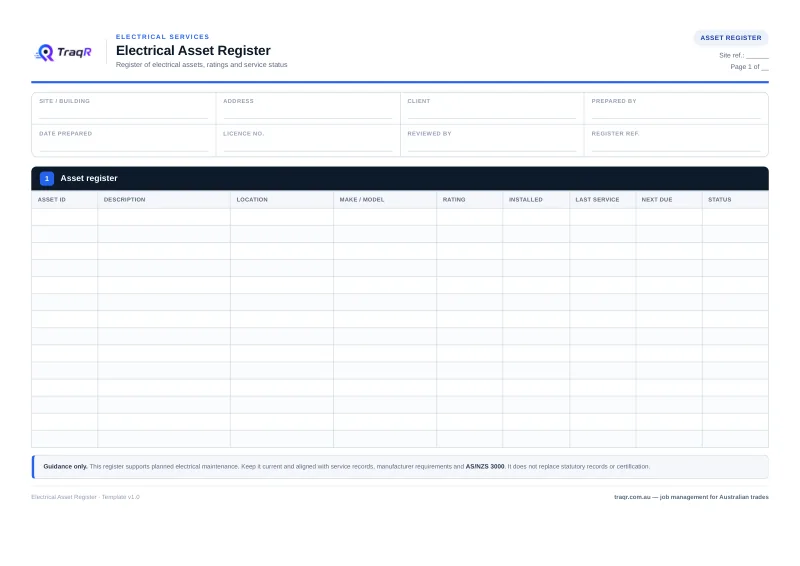 Electrical Asset Register preview