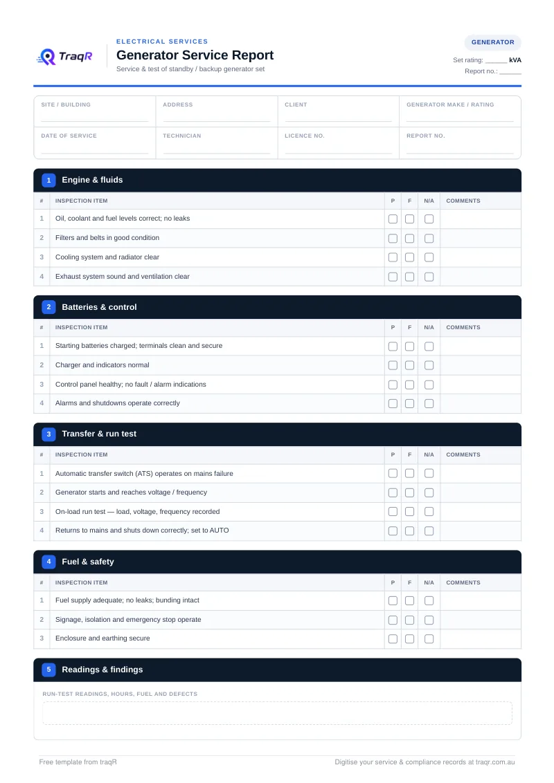 Generator Service Report preview