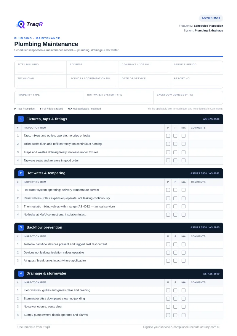 Plumbing Maintenance — Scheduled Inspection Checklist preview