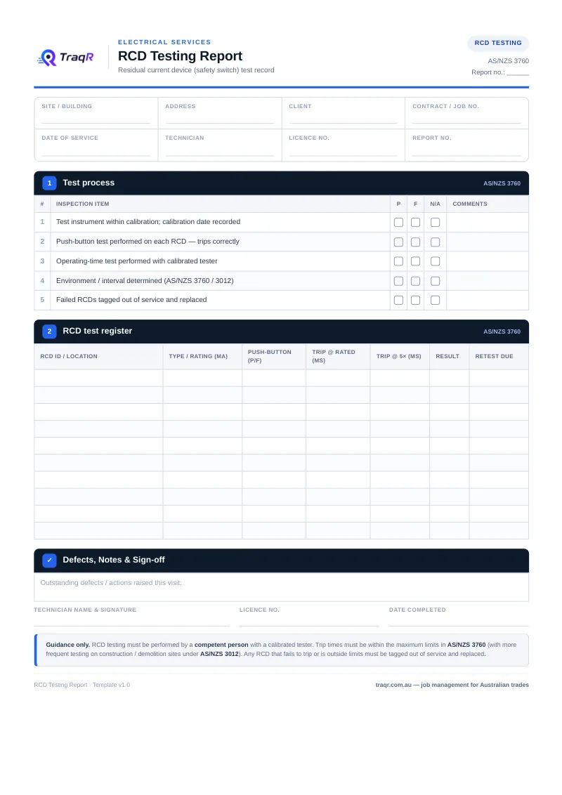 RCD Testing Report preview