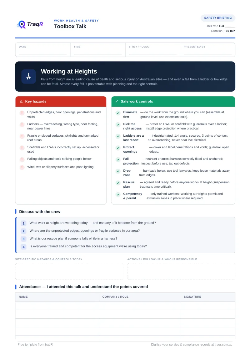 Preview of the Working at Heights — Toolbox Talk