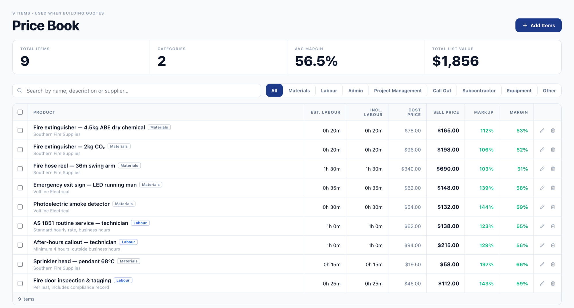 traqR Price Book