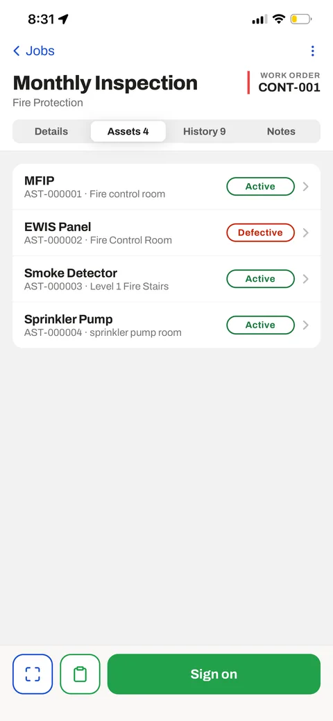 A job’s assets in the traqR field app